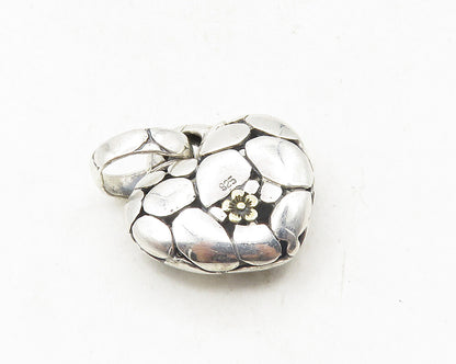 925 Sterling Silver  Vintage Shiny Cobble Floral Love Heart Pendant  PT7252