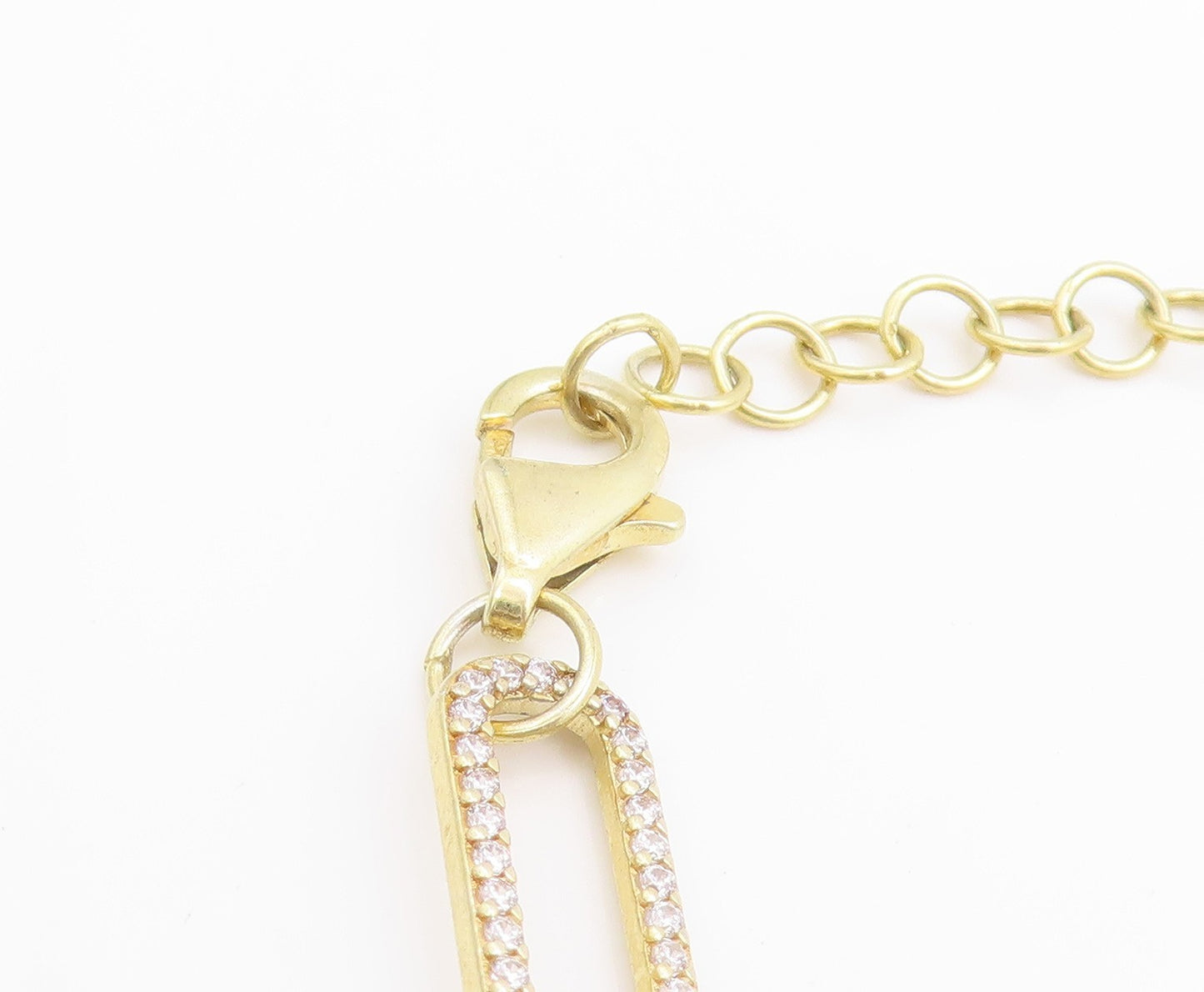 925 Sterling Silver Vintage Necklace Gold Plated CZ Paper Clips Design  NE4611