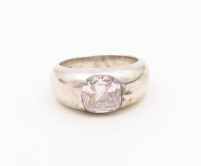 925 Sterling Silver Vintage Ring Cushion Cut CZ Solitaire Dome  Sz 7.5  RG36607