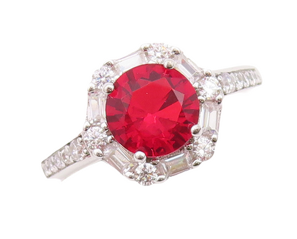 925 Sterling Silver Vintage Ring Round Red Halo White CZ Frame  Sz 7  RG30262