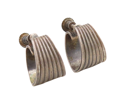 925 Sterling Silver Vintage Earrings MONET Antique Dark Grooved Hoops  EG13234
