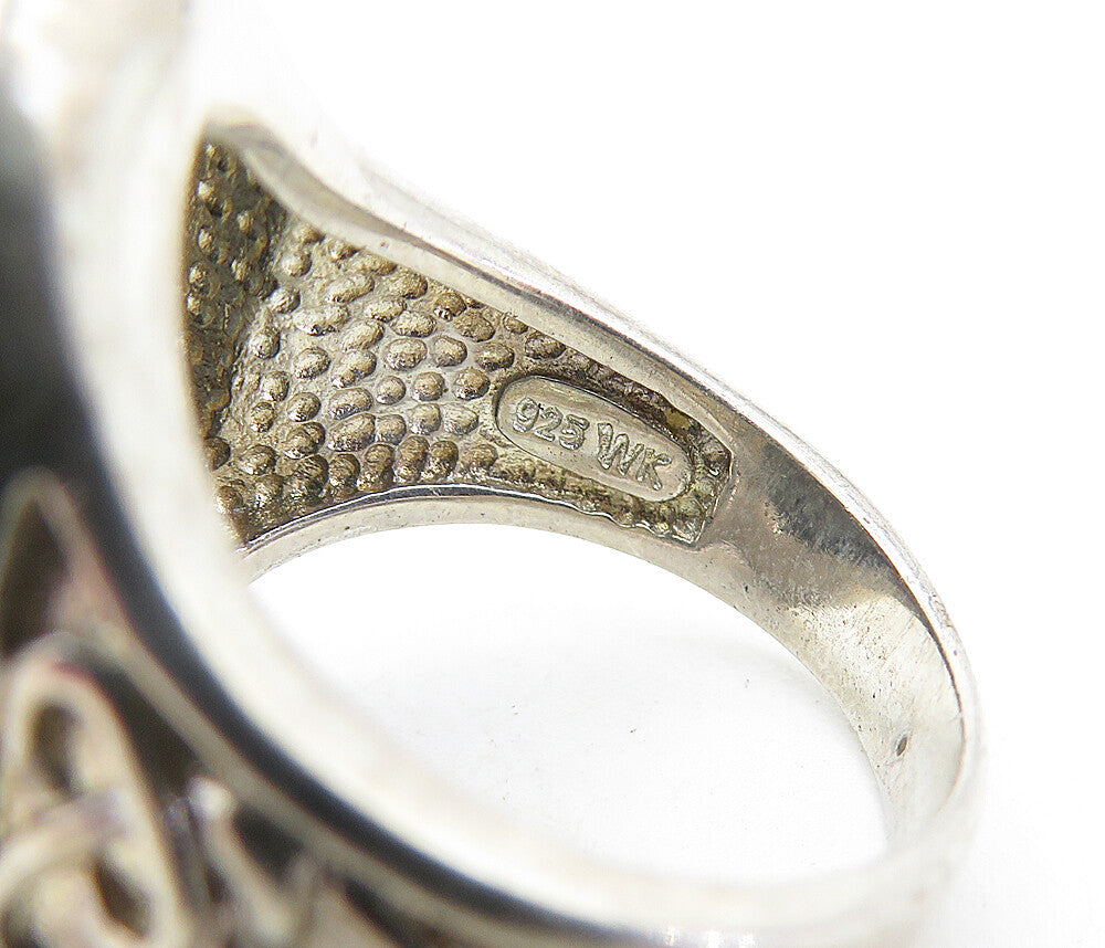 925 Sterling Silver  Vintage Faceted Grey Quartz Cocktail Ring Sz 7  RG6844
