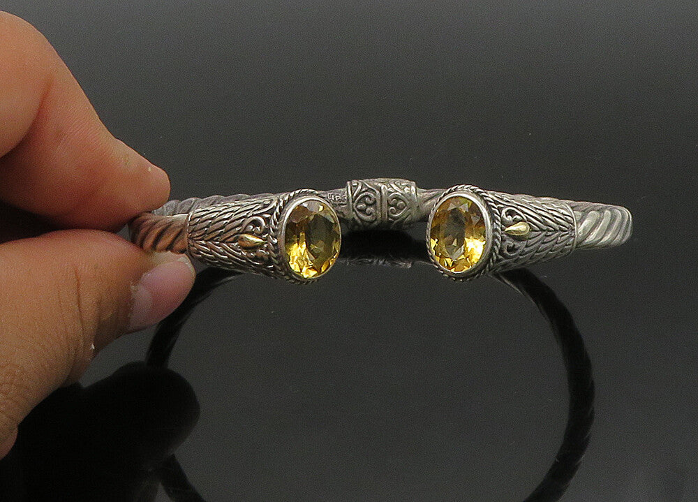925 Sterling Silver & 18K GOLD  Vintage Citrine Twist Cuff Bracelet  BT8676