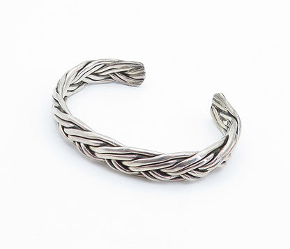 MEXICO 925 Sterling Silver Vintage Dark Tone Braided Cuff Bracelet BT2927