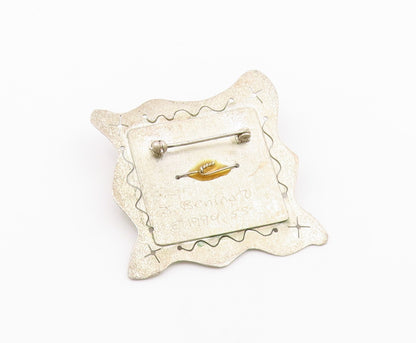 J. BENINATO 925 Silver  Vintage Wire Wrapped Stone Framed Brooch Pin  BP3668