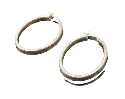 925 Sterling Silver  Vintage Shiny Polished Smooth Oval Hoop Earrings  EG9903
