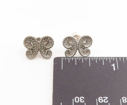 925 Sterling Silver Vintage Earrings OLIVIA Real Diamond Butterfly Stud  EG14150