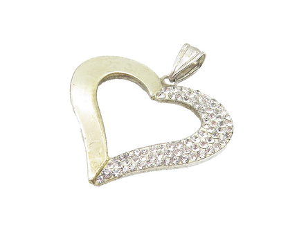 925 Sterling Silver  Vintage Shiny Topaz Open Love Heart Drop Pendant  PT9006