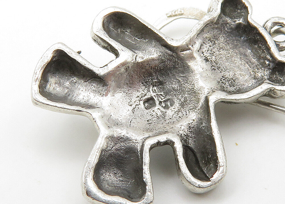 925 Sterling Silver  Vintage Shiny Textured Teddy Bear Drop Earrings  EG10623