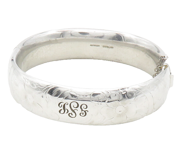 HAYWARD 925 Sterling Silver  Vintage Floral Etched Bangle Bracelet  BT4781