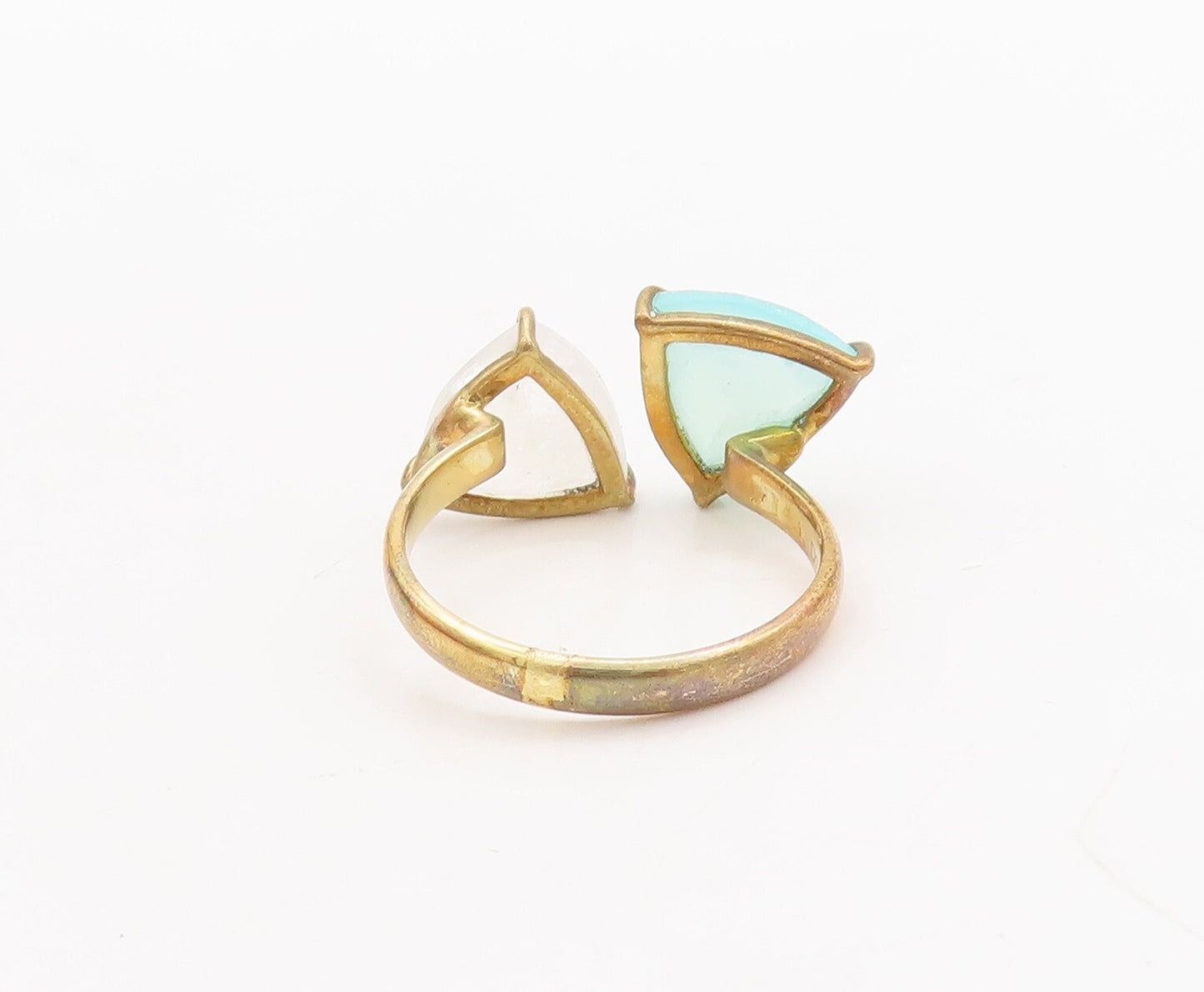 925 Sterling Silver Vintage Ring Gold Plated White Blue Gemstones Sz 8.5 RG29682