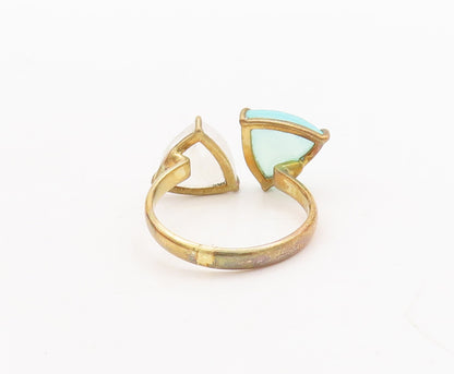925 Sterling Silver Vintage Ring Gold Plated White Blue Gemstones Sz 8.5 RG29682