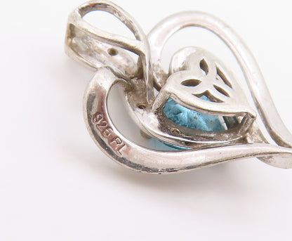 925 Sterling Silver Vintage Pendant Real Diamonds & Topaz Love Heart  PT25976