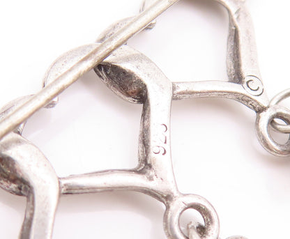 925 Sterling Silver Vintage Brooch Pin Cutout Hearts With Dangling Beads BP11104