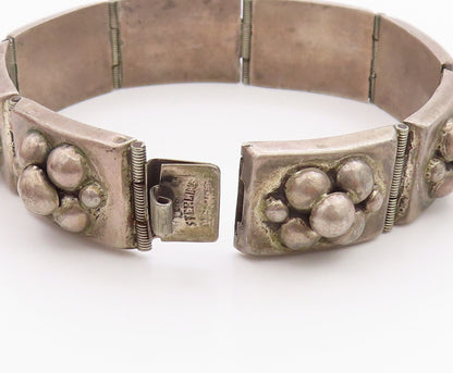 925 Sterling Silver Vintage Bracelet Antique Dark Tone Flowers Carved  BT11354
