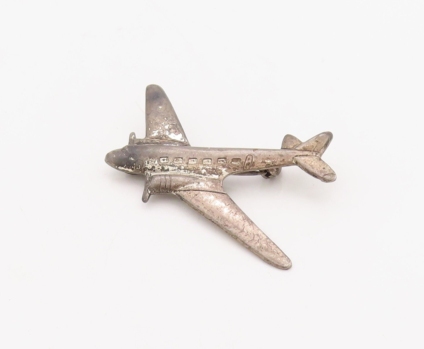925 Sterling Silver Vintage Brooch Pin Solid Cutout Mini Aeroplan  BP11243