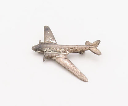 925 Sterling Silver Vintage Brooch Pin Solid Cutout Mini Aeroplan  BP11243