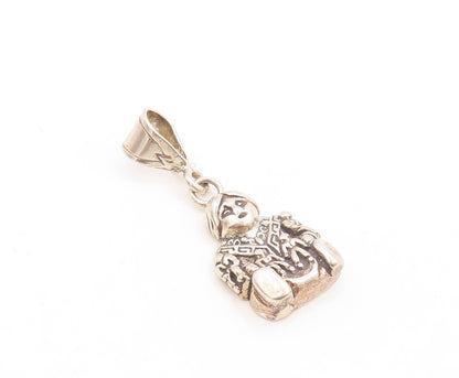 925 Sterling Silver Vintage Pendant Puffed Large Man Small Human Carved  PT23834