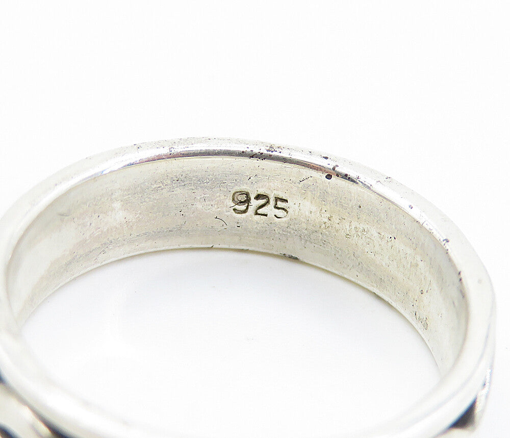 925 Sterling Silver  Oxidized Wavy Detail Round Shiny Band Ring Sz 6.5  RG8255