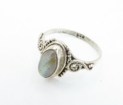 925 Sterling Silver  Vintage Marquise Labradorite Swirl Band Ring Sz 7  RG7856