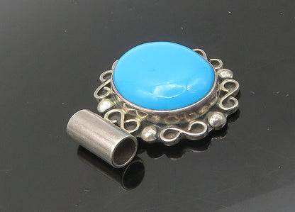 MEXICO 925 Silver  Vintage Cabochon Cut Turquoise Swirl Slide Pendant  PT18004
