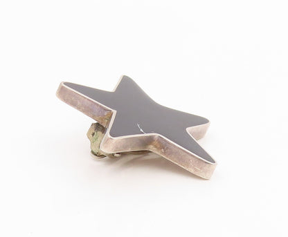 925 Sterling Silver Vintage Earrings MEXICO Onyx Inlay Modernist Star  EG14091