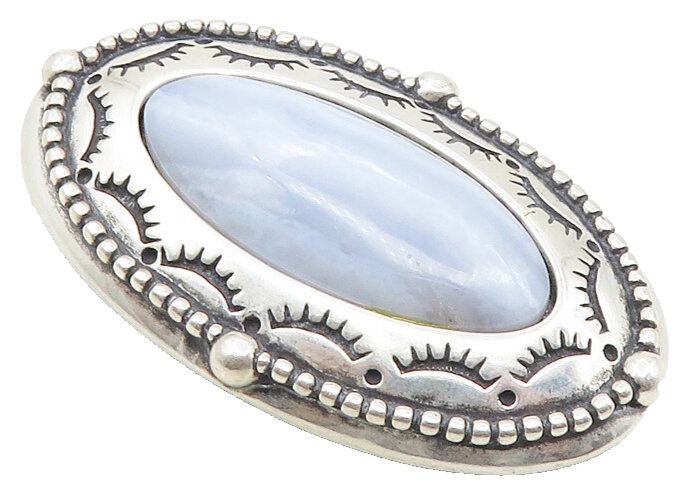 CAROLYN POLLACK RELIOS 925 Silver Vintage Agate Etched Border Brooch Pin BP3875