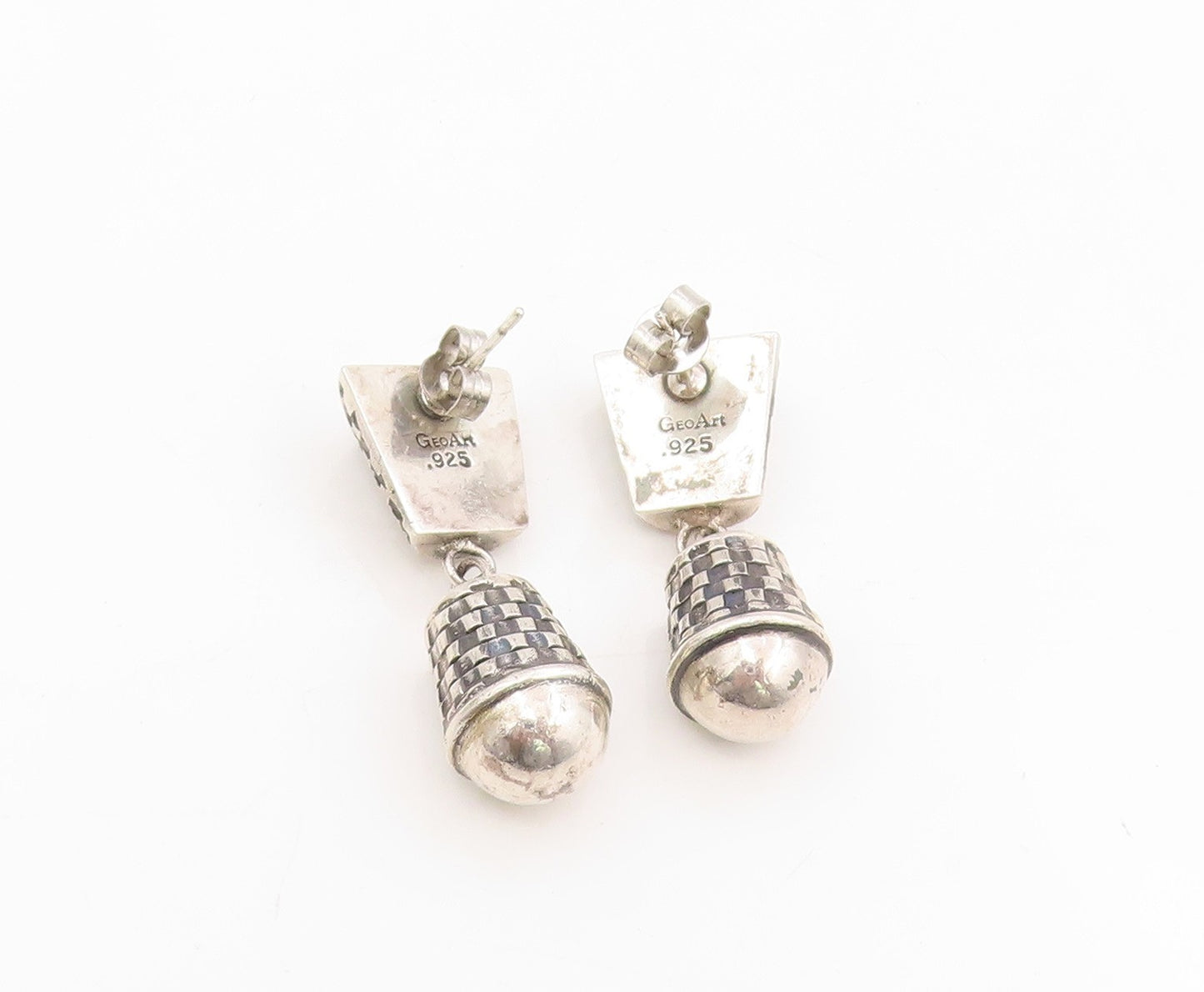 925 Sterling Silver Vintage Earrings GEOART Modernist Basket Weave Drop  EG13961