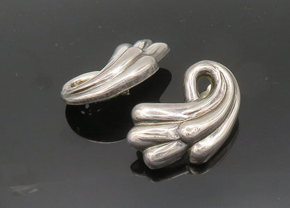 MEXICO 925 Silver  Vintage Shiny Swirl Heavy Non Pierce Earrings  EG10283