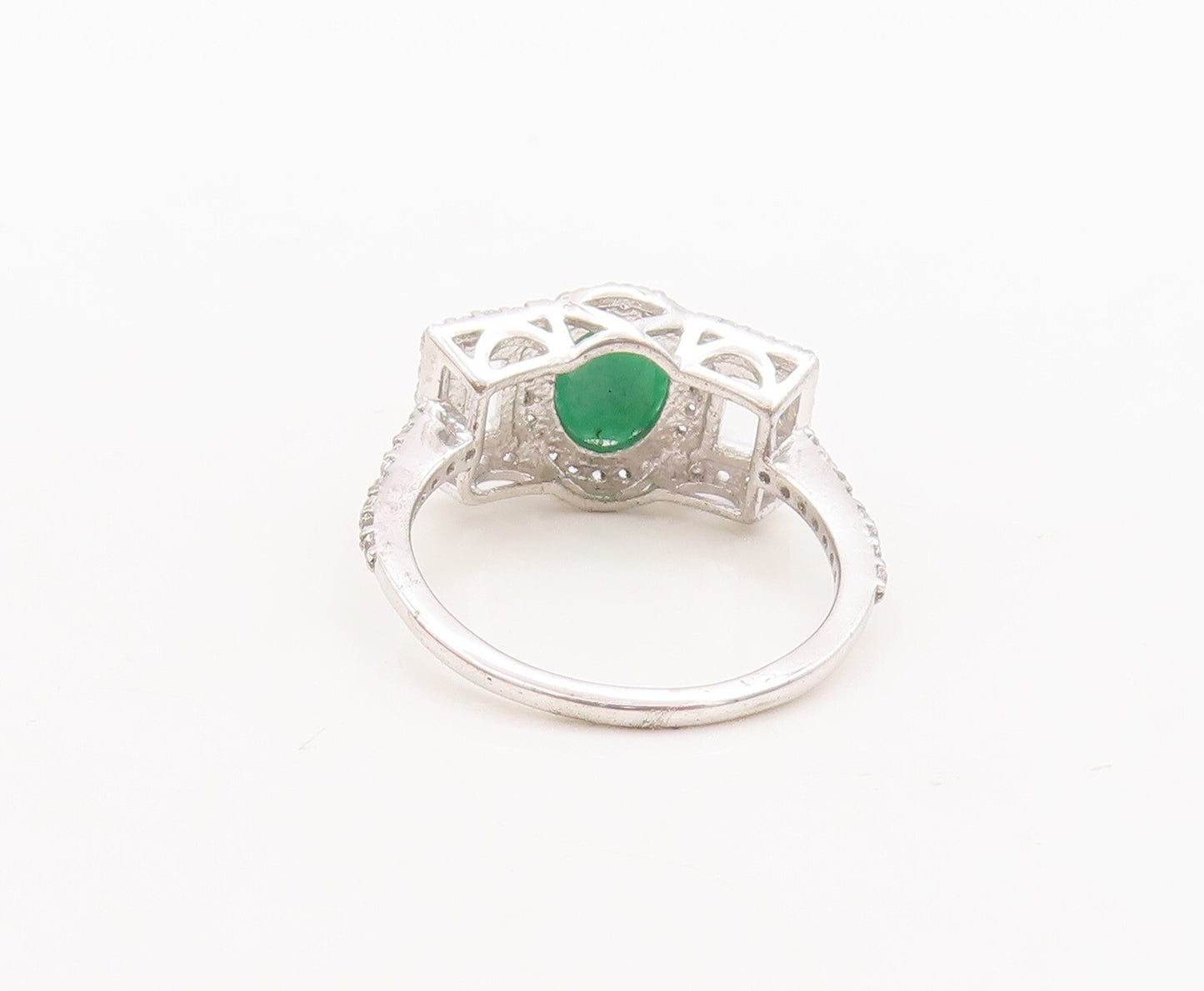 925 Sterling Silver Vintage Ring Modernist Oval Emerald & Topaz  Sz 7.5  RG29752