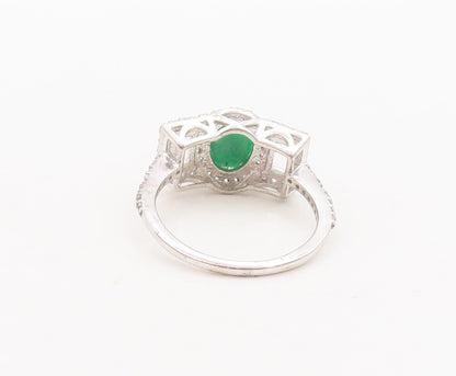 925 Sterling Silver Vintage Ring Modernist Oval Emerald & Topaz  Sz 7.5  RG29752