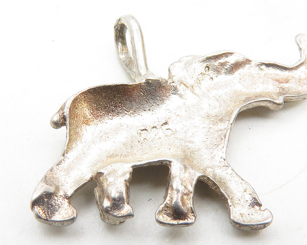 925 Sterling Silver  Vintage Petite Diamond Cut Elephant Drop Pendant  PT7548