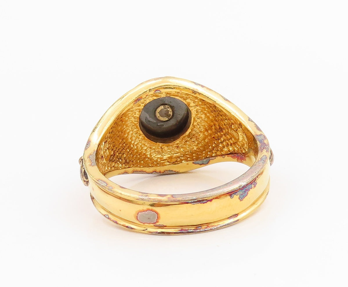 925 Sterling Silver Vintage Ring Gold Plated Diamond & Hematite  Sz 14  RG34223