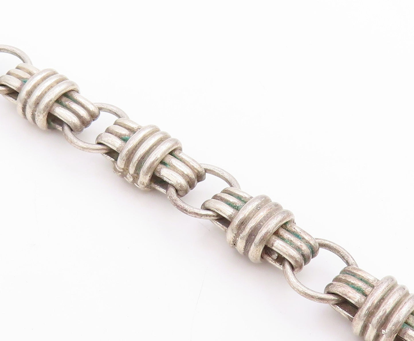 925 Sterling Silver Vintage Necklace Chunky Wrapped Barrel Link Chain  NE4720
