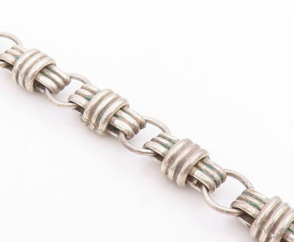 925 Sterling Silver Vintage Necklace Chunky Wrapped Barrel Link Chain  NE4720