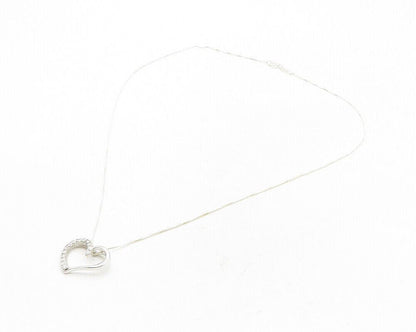 925 Sterling Silver  Genuine Diamonds Open Love Heart Chain Necklace  NE1961