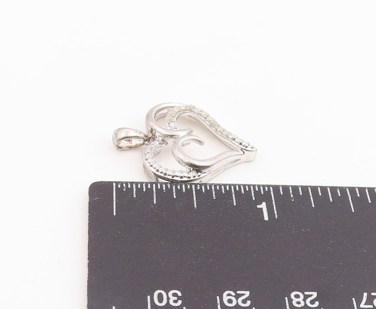 925 Sterling Silver Vintage Pendant Genuine Diamonds Double Love Heart  PT25975