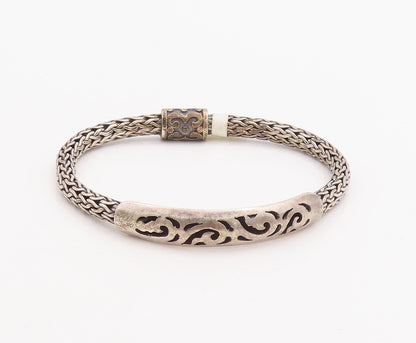 925 Sterling Silver Vintage Bracelet Solid Cutout Designs Breaded Band  BT10678