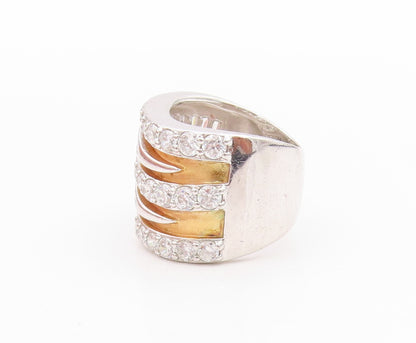 925 Sterling Silver Vintage Ring Rectangle & Round Cut CZ Swirls  Sz 5  RG33314