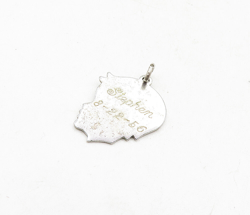 925 Sterling Silver  Vintage Shiny Etched Stephen 82256 Pendant  PT6918