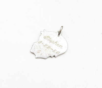 925 Sterling Silver  Vintage Shiny Etched Stephen 82256 Pendant  PT6918