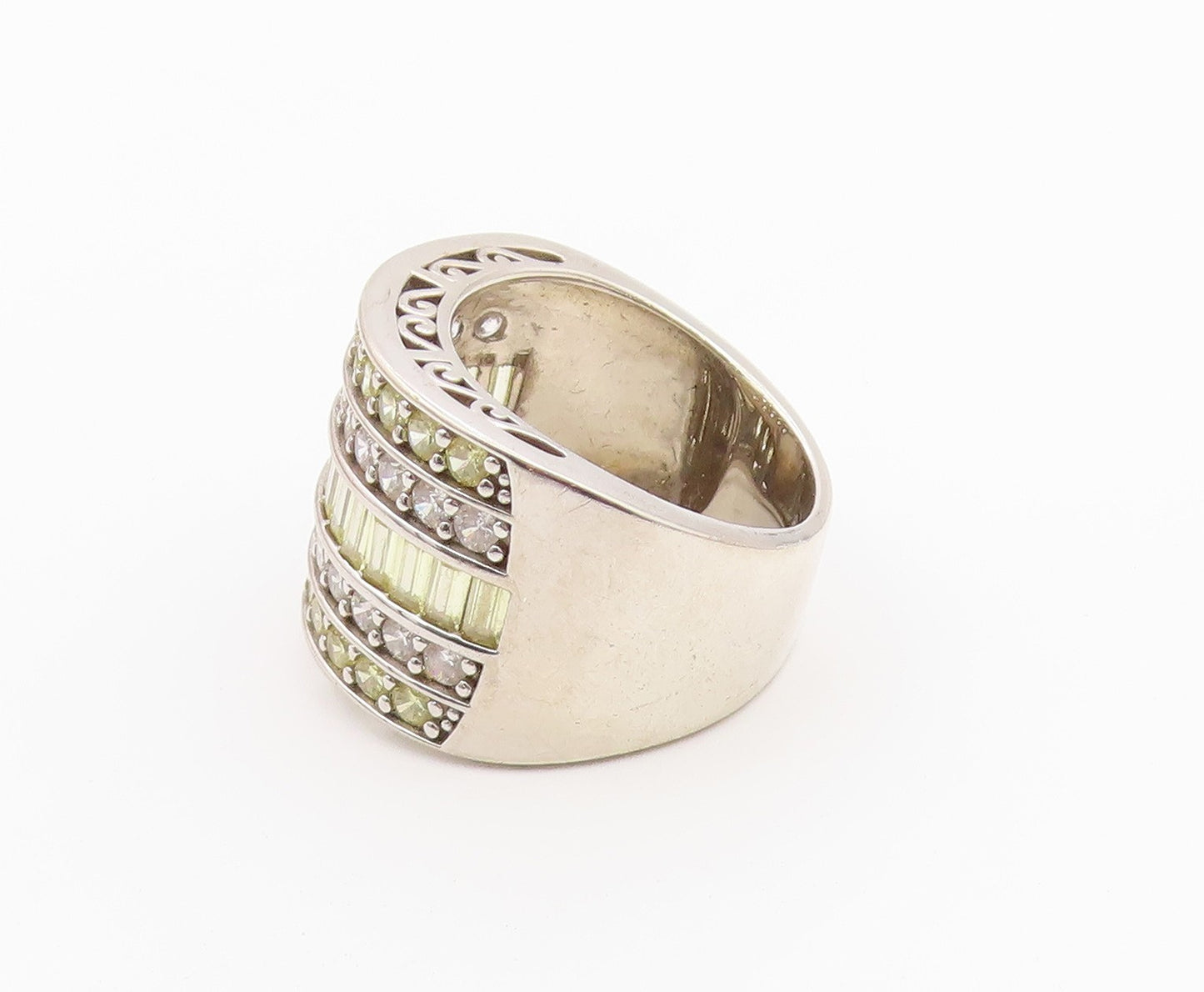 925 Sterling Silver Vintage Ring Topaz Multirow Statement Band  Sz 10  RG36495