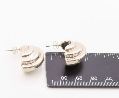 925 Sterling Silver Vintage Earrings AIRESS Ribbed Croissant Hoops  EG14398