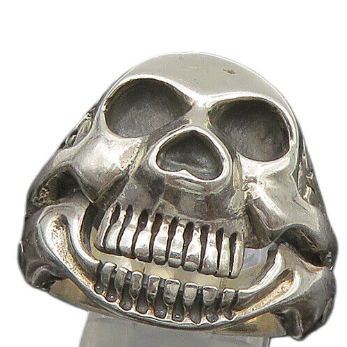 925 Sterling Silver  Vintage Shiny Skeleton Head Biker Ring Sz 9  RG22781