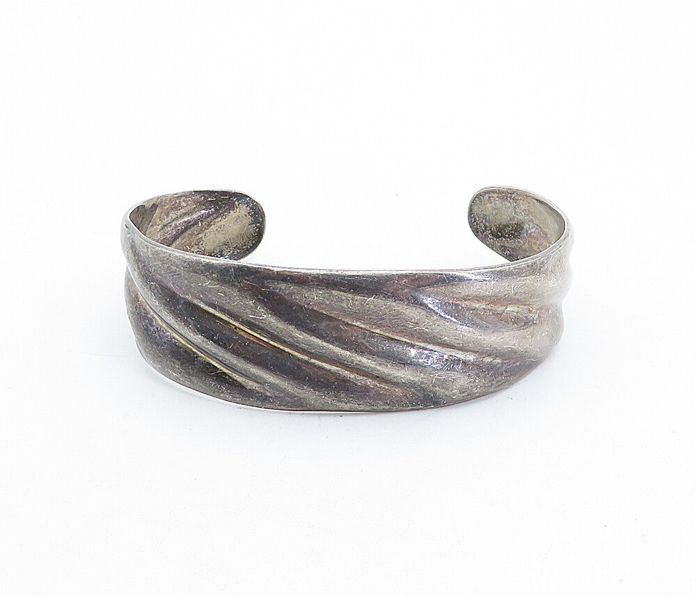 MEXICO 925 Sterling Silver  Vintage Dark Tone Fluted Cuff Bracelet  BT1452
