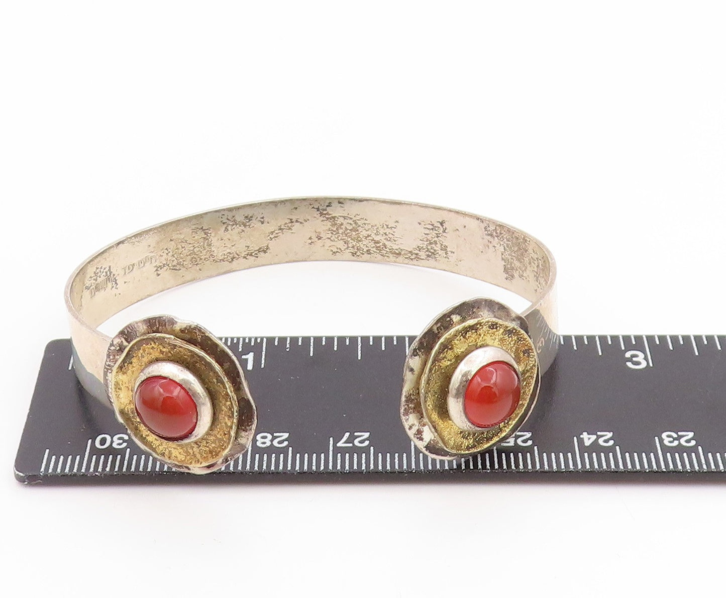 925 Sterling Silver Vintage Bracelet HAIN PAZ ISRAEL Carnelian Cuff  BT11772
