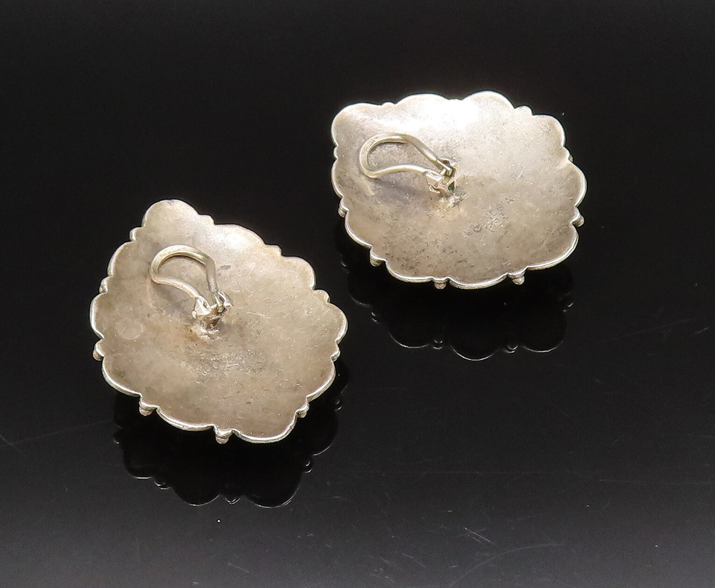 BALI 925 Sterling Silver Vintage Floral Black Onyx Clip Back Earrings EG12295