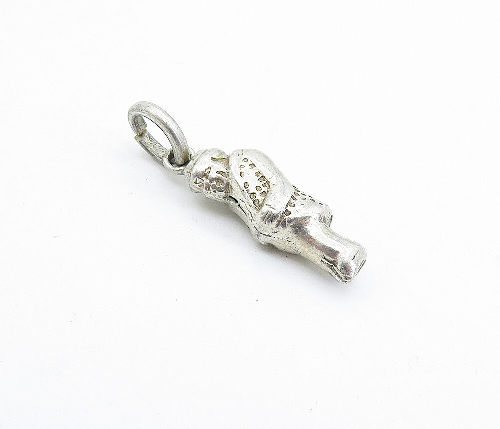 925 Sterling Silver  Vintage Petite Hollow Man In Jacket Drop Pendant  PT4706