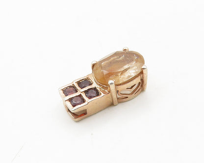 925 Sterling Silver  Vintage Prong Set Topaz & Garnet Shiny Pendant  PT15427