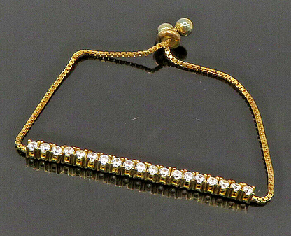 Gold Over 925 Silver  Cubic Zirconia Adjustable Child Box Chain Bracelet BT1104